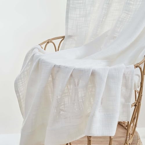 OWENIE White Faux Linen Curtains for Bedroom Living Room 63 Inch