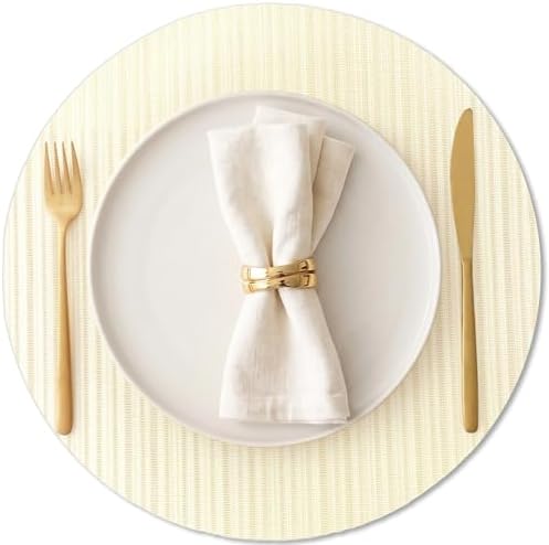 AHHFSMEI Round Placemats Set of 6 Woven Vinyl Non-Slip Heat Resistant