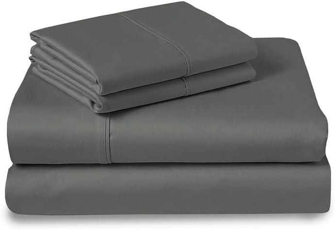 Pizuna 100% Cotton Sheets Set King 400 Thread Count Dark Grey