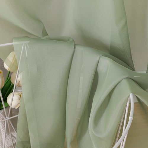 OVZME Light Green Sheer Curtains 63 inch Length 2 Panels Set for