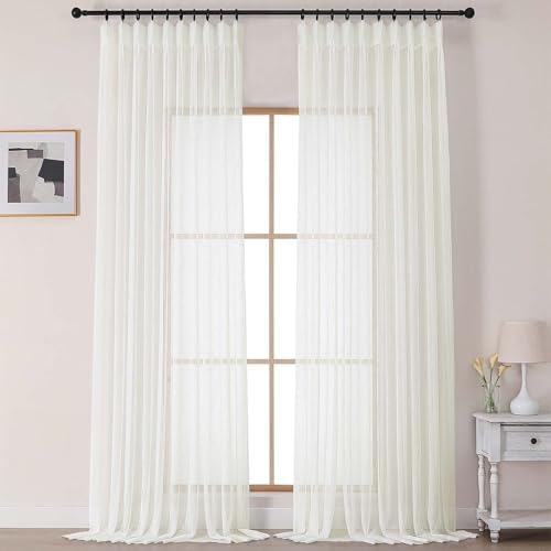 OVZME Ivory Sheer Curtains 96 Inches Long 2 Panels Set, Farmhouse