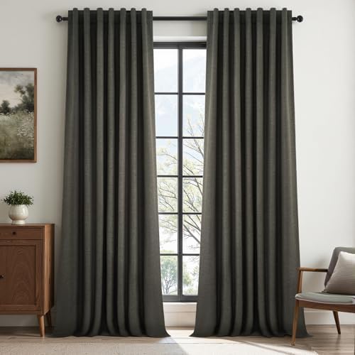 Topfinel Extra Long Grey Linen Blackout Curtains 120 inches Long