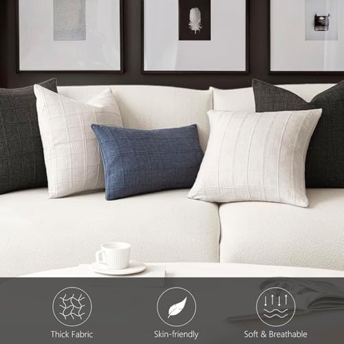 Foindtower Boho Linen Check Decorative Throw Pillow Covers 22×22