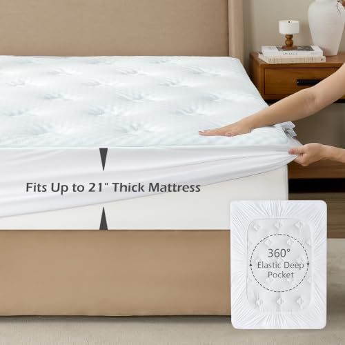 Hansleep Queen Mattress Topper Quilted Fitted Mattress Pad—Back Pain