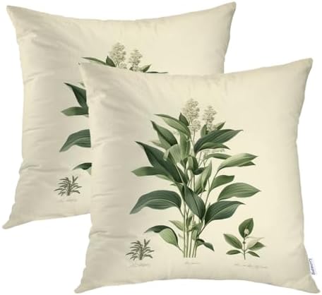Batmerry Green Leaves White Flowers Throw Pillow Covers, Botanical