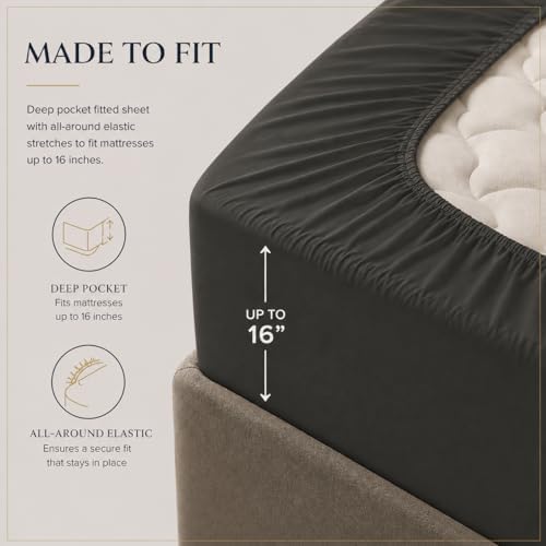 100% Egyptian Cotton King Size Sheets Set, 6-Pc King Bed Sheets, Dark