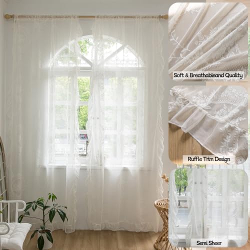 Sutuo Home Ivory Lace Curtains 2 Panels for Bedroom Living Room, W57 x