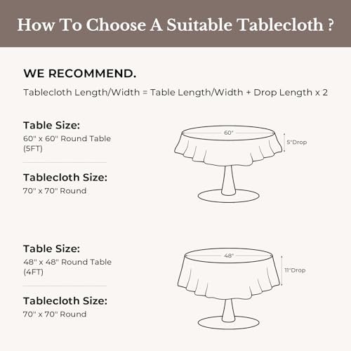 Romanstile Round Tablecloth 70 Inch, Beige