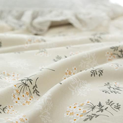 Duvet Cover Floral,100% Cotton Reversible Green Vintage Flower Bedding