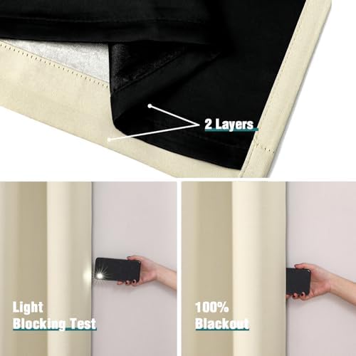 ChrisDowa 100% Blackout Curtains for Bedroom 108 Inches Long 2 Panels