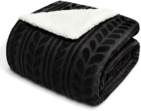 Exclusivo Mezcla Sherpa Fleece Throw Blanket, 50x70 Inch, Dark Black