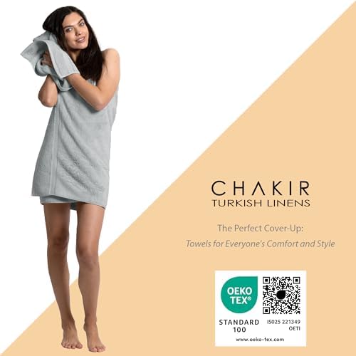 Chakir Turkish Linens 100% Cotton 4-Pack Washcloths 13x13, Silver Gray