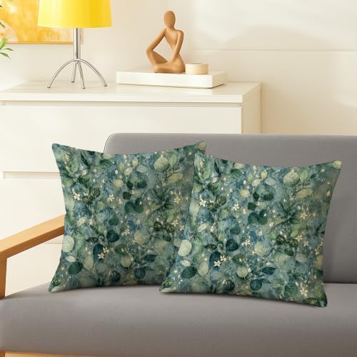 Botanical Watercolor Leaves Throw Pillow Covers 22x22 Set of 2