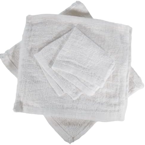 (24) Economy Towels, White 7x6in. Small & Thin Washcloths Set 100%