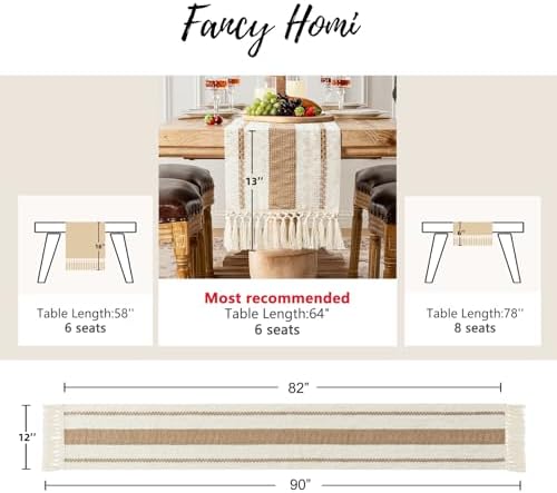 Fancy Homi Boho Table Runner 90 Inches Long Neutral Macrame Table