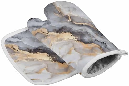 Quilted Cotton Terry Cloth Oven Mitt, Pot Holder Abstract Marble Grey