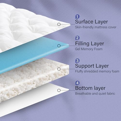 WhatsBedding 4 Inch Memory Foam Mattress Topper Queen for Back Pain