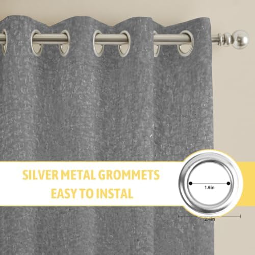 Vintage Gray Window Curtains 63 Inch Length 2 Panels Set, Modern