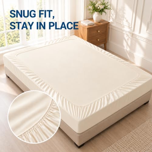 SheRest Full 4 Piece Sheet Set, Brushed 1800 Ultra-Soft Sheets - Cream