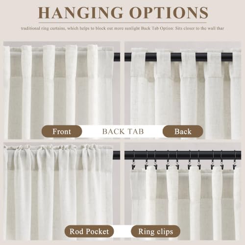 Guken Linen Back Tab Curtains 96 Inches 8ft for Living Room Natural