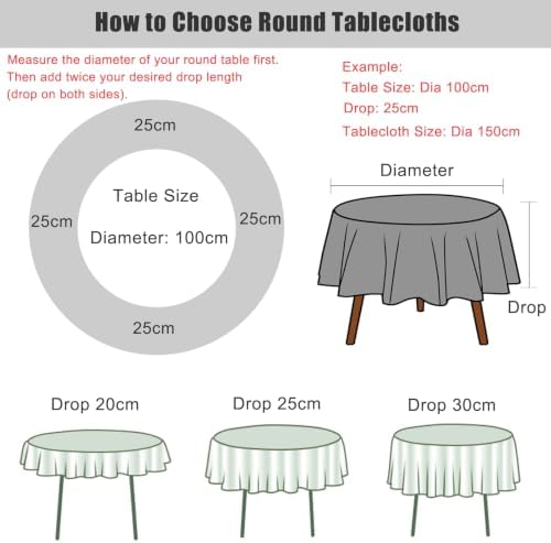 Farmhouse Table Cloth Round 70 inch, Beige Linen Look with Tassels