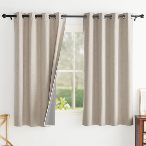 PONY DANCE Black Out Curtains 63 inch Long, Natural Linen, 52" W x 63"