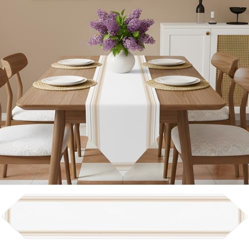 Table Runners 13x108 Inches Long, Beige Stripes Lines Table Runner