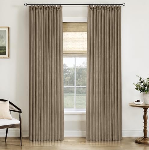 INOVADAY Memory Trained Pinch Pleated Thick Linen Curtains 96 Inches