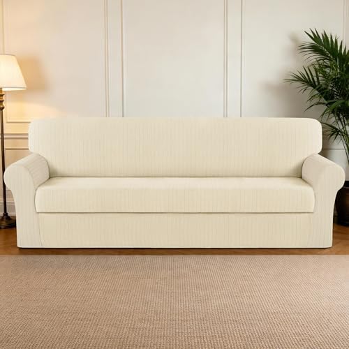Oversized Sofa Cover Stretching Skid,1 Cushion Cover, Ivory