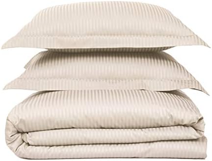 LinenEra 3 Piece King Stripe Duvet Cover Set Cotton Beige Stripe Duvet