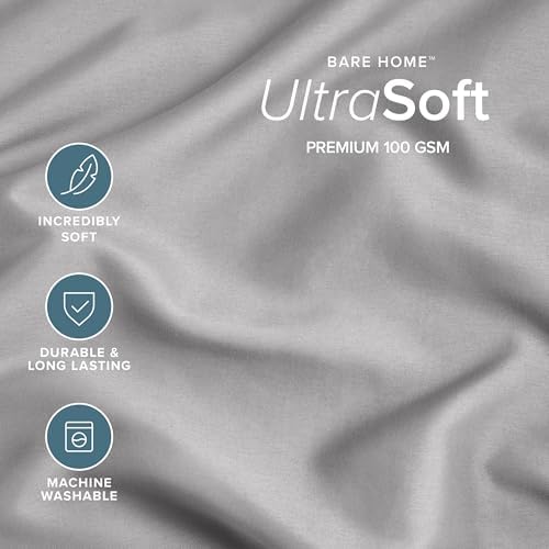 Bare Home Pillowcases Open End (Standard 4 Pack, Light Grey)