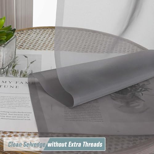 Grey Sheer Curtains 63 Inch Length 2 Panels, Voile Sheer Curtain for