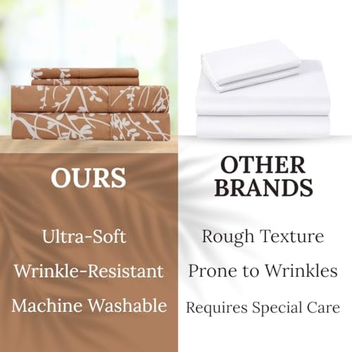 Home 4-Piece Luxury Elegant Bed Sheet Set - Twin, Taupe/White