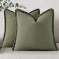 decorUhome Linen Fringe Olive Green Throw Pillow Covers 22x22 Set of 2