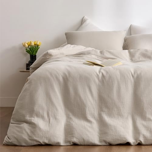 Cream Gray Duvet Cover Queen Size 100% Sandwashed Cotton