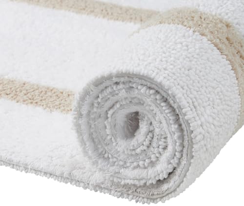 TRP Tufted Cotton White Sand Bathroom Rugs Sets 3 Piece