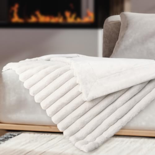 DEZ FURNISHINGS Luxury Reversible Textured Stripe Faux Fur & Velvet