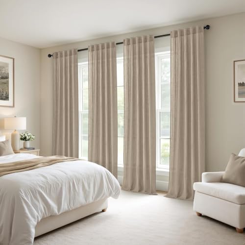 MIULEE Taupe Back Tab Linen Curtains 4 Panels 42W x 96L