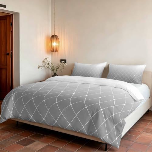 3 Pieces Duvet Cover Queen Bedding Sets Country Gray Gradient Lines