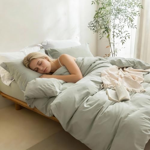 BDEAR 3Pcs Sage Green Duvet Cover Set California King Size 104" W x