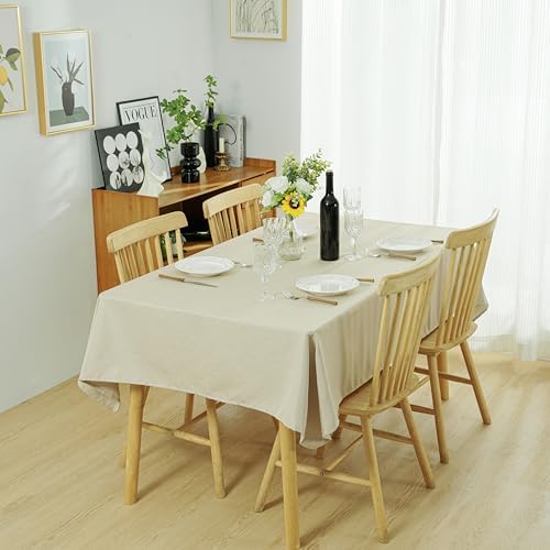 Dimatic Beige Waterproof Rectangle Tablecloth 52 x 70 Inch Linen