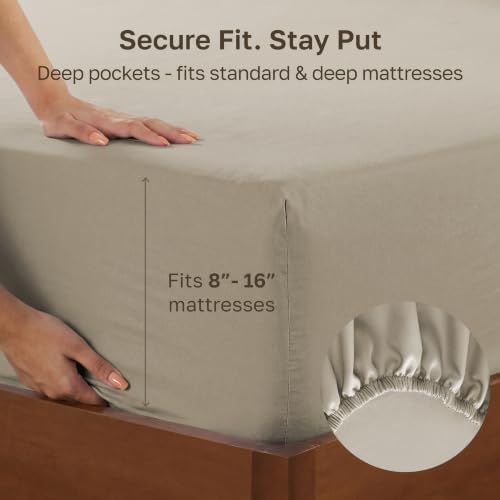 California Design Den Soft 100% Cotton Sateen Fitted Sheet Full, Taupe