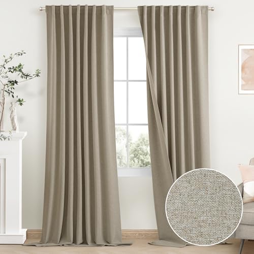 SimpleHome 100% Blackout Linen Natural Living Room Curtains 52" W x