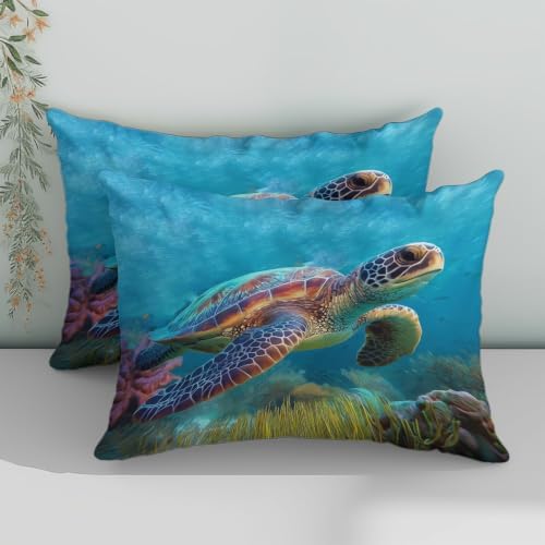King Duvet Cover Set Soft Microfiber Animals Sea Turtles Sky Blue