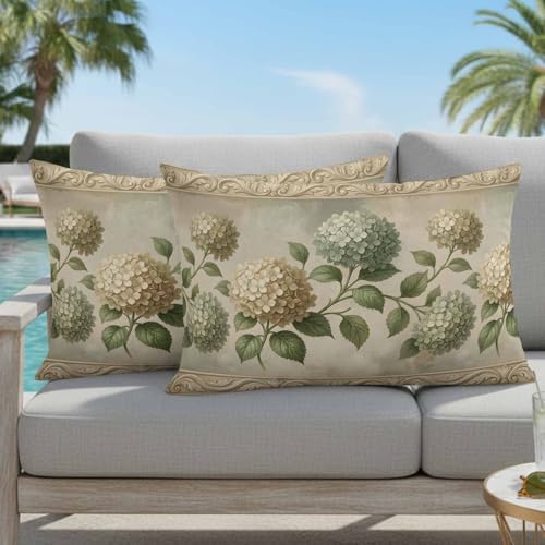 Cream Gold Hydrangeas Throw Pillow Covers 12x20IN Set of 2, Farm