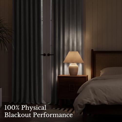 NICETOWN PRO 100% Full Blackout Curtains for Living Room, Gray Faux