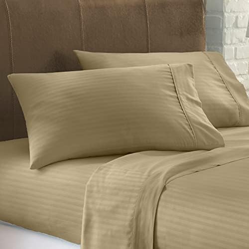 1000-TC Egyptian Cotton Sheet Set, 16" Deep - Striped Taupe, Short
