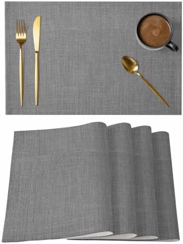 Classic Solid Gray Placemats Set of 6 Washable Table Mats for