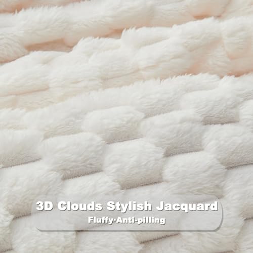 NEWCOSPLAY Fleece Clouds Cozy King Blanket for Couch, Ivory, 90"x110"
