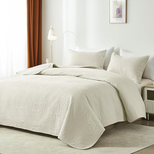 akkialla King/Cal King Quilt Set,Cream Lightweight Bedspread with Coin